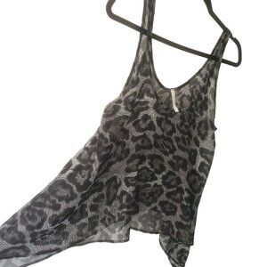 Audrey 3+1 Flowing Tank Top Gray Black Animal Print Polyester Womens Size Small